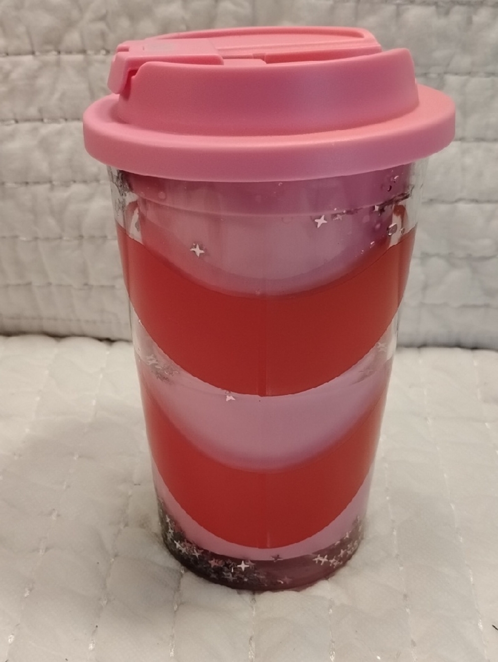 Pillowfort Pink and Red Lidded Tumbler with Star Accents 6inch New